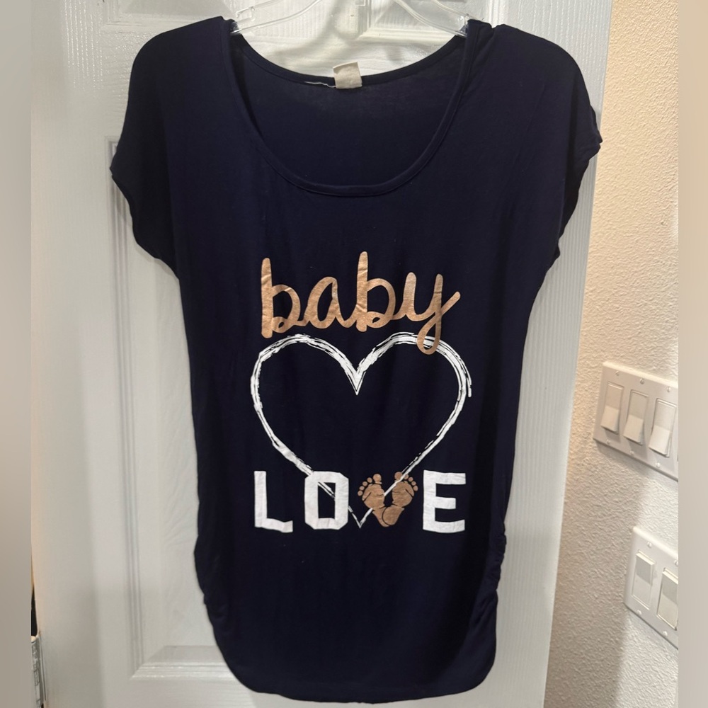 4/$15 Maternity Darling Blue Navy and Gold Baby Love Tee
